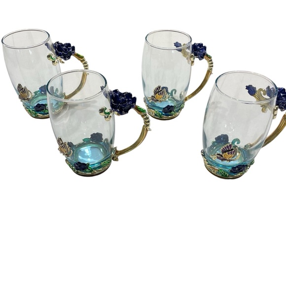 Arc of France Jeweled Enameled Coffee Tea Cup Clear Glass Roses Butterfly Lot 4 - Picture 6 of 11